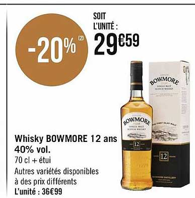 whisky bowmore 12 ans 40% vol.