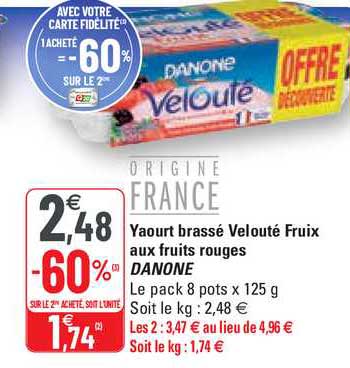 Yaourt Brassé Velouté Fruix Aux Fruits Rouges Danone