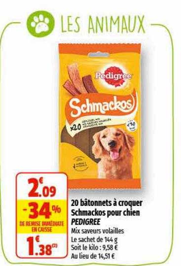 20 bâtonnets à croquer schmackos pour chien pedigree
