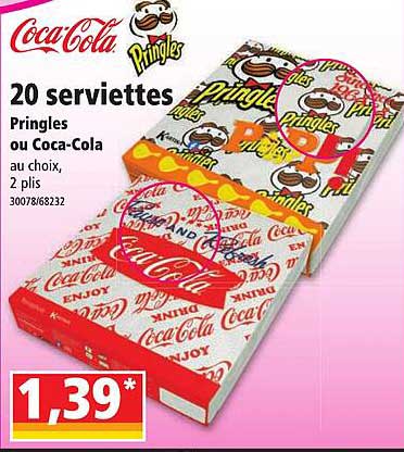 20 serviettes pringles ou coca-cola