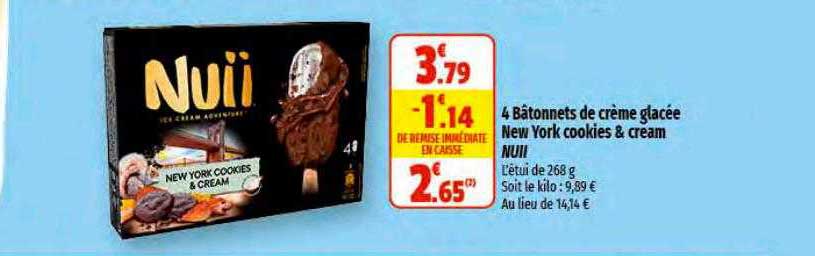 4 bâtonnets de crème glacée new york cookies & cream nuii