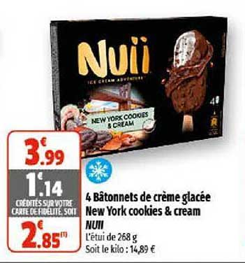 4 bâtonnets de crème glacée new york cookies & cream nuii