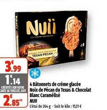4 bâtonnets de crème glacée noix de pécan du texas & chocolat blanc caramélisé