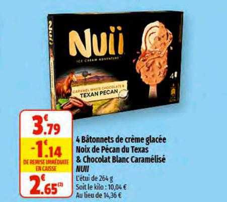 4 Bâtonnets De Crème Glacée Noix De Pécan Du Texas & Chocolat Blanc Caramélisé Nuii
