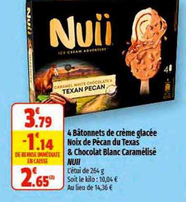 4 bâtonnets de crème glacée noix de pécan du texas & chocolat blanc caramélisé nuii