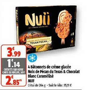 4 bâtonnets de crème glacée noix de pécan du texas & chocolat blanc caramélisé nuii
