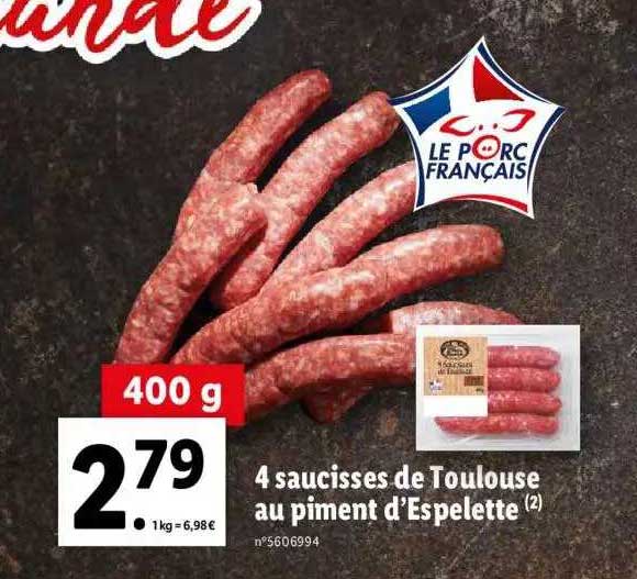 4 Saucisses De Toulouse Au Piment D'espelette