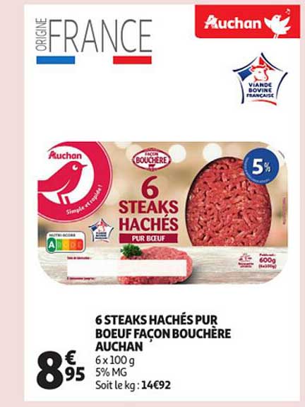 6 steaks hachés pur bœuf façon bouchère auchan
