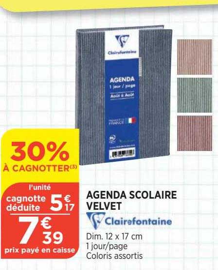 Agenda Scolaire Velvet Clairefontaine