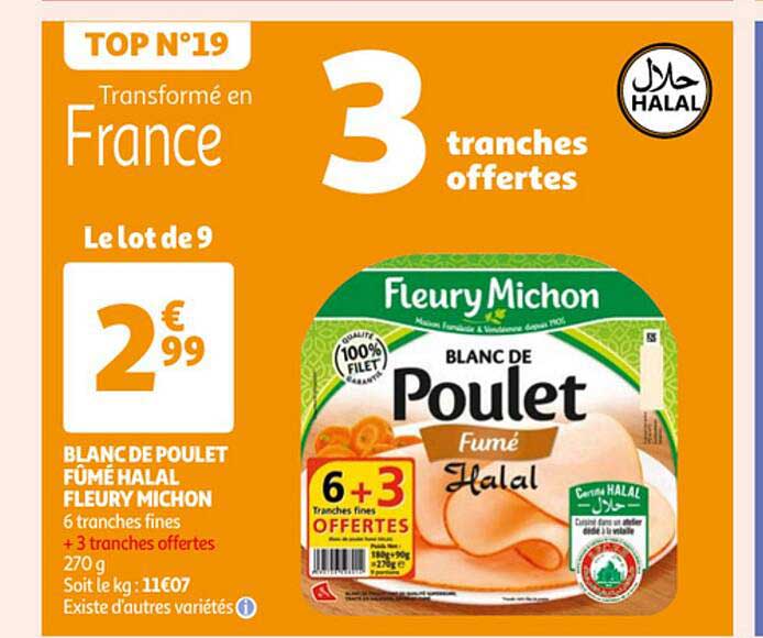 blanc de poulet fûmé halal fleury michon