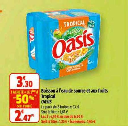 boisson à l'eau de source et aux fruits tropical oasis