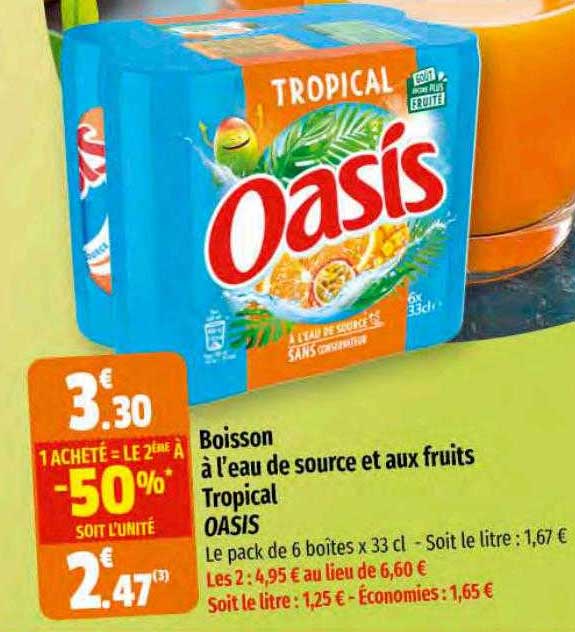 boisson à l'eau de source et aux fruits tropical oasis