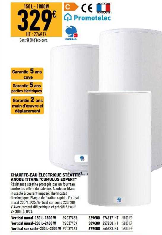 chauffe-eau électrique stéatite anode titane "cumulus expert"
