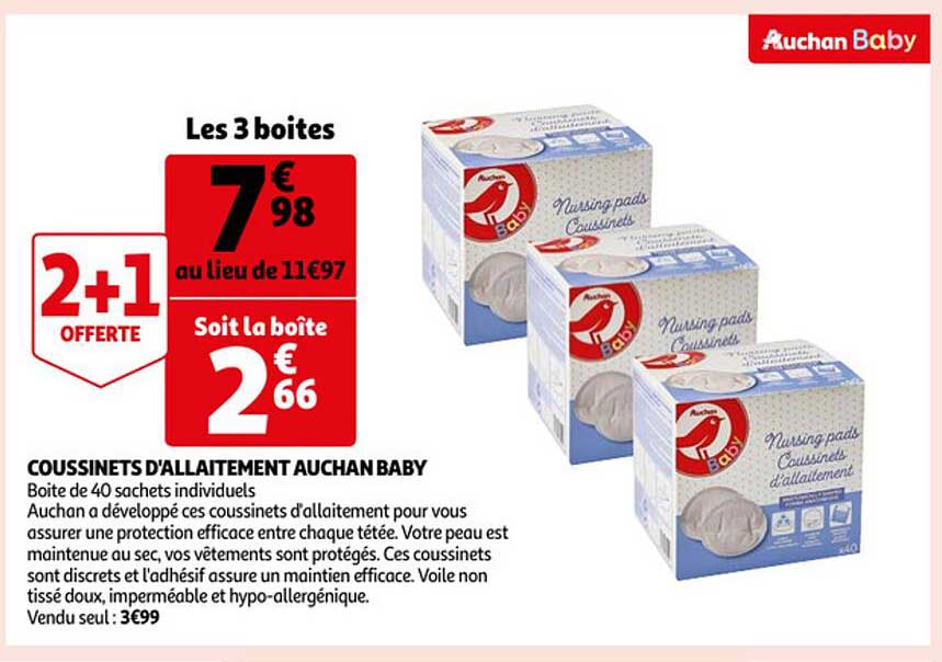 coussinets d'allaitement auchan-baby