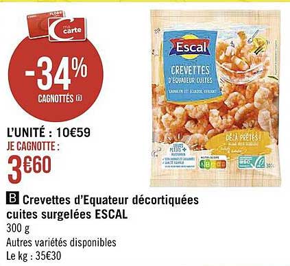 Crevettes D'equateur Décortiquées Cuites Surgelées Escal