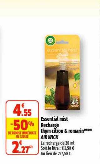 essential mist recharge thym citron & romarin air wick