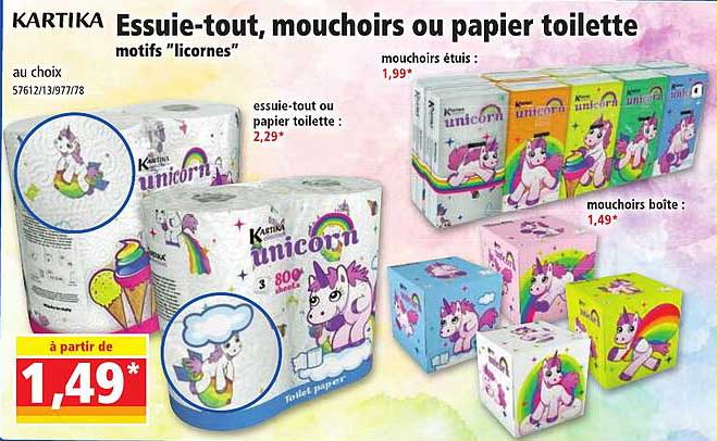 essuie-tout, mouchoirs ou papier toilette kartika