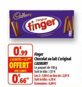 finger chocolat au lait l'original cadbury