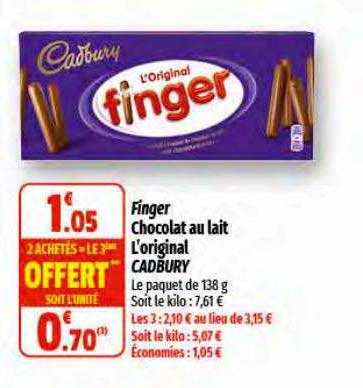 finger chocolat au lait l'original cadbury