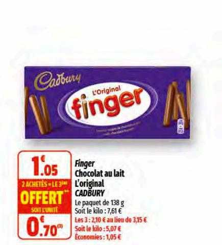 finger chocolat au lait l'original cadbury