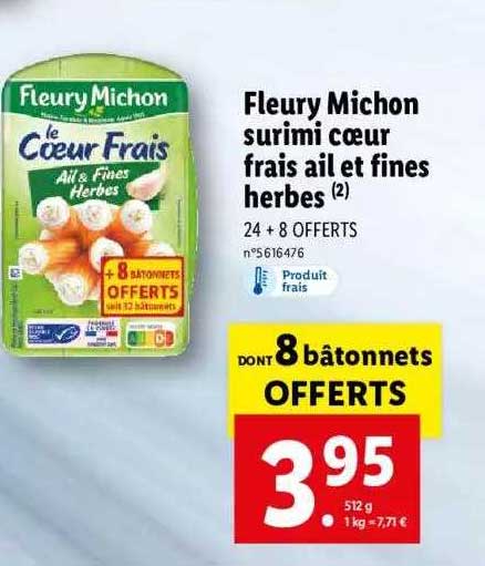 fleury michon surimi cœur frais ail et fines herbes