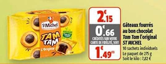 gâteaux fourrés au bon chocolat tam tam l'original st michel