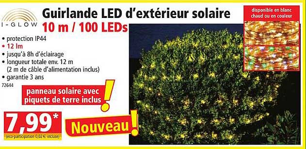 guirlande led d'extérieur solaire 10 m - 100 leds i-glow