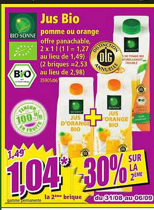 jus bio pomme ou orange bio sonne