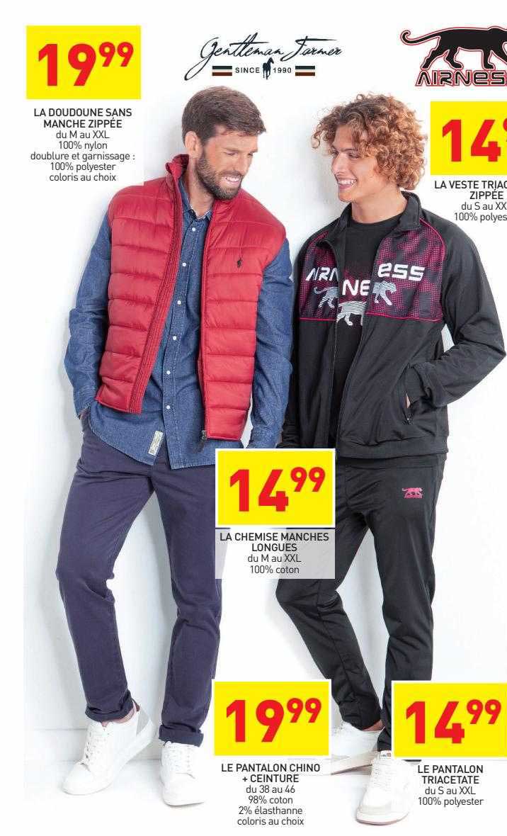 La Doudoune Sans Manche Zippée, La Veste, Le Pantalon Chino + Ceinture, Le Pantalon Triacetate, La Chemise Manches Longues