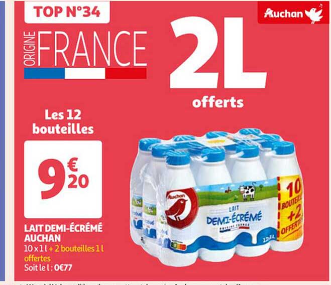 lait demi-écrémé auchan