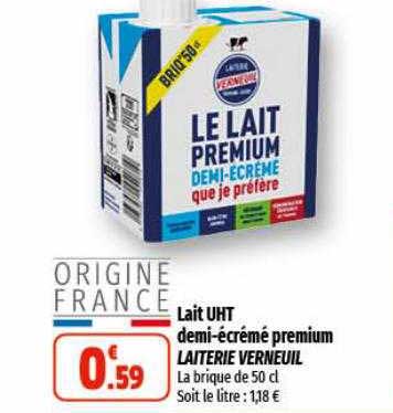 lait uht demi-écrémé premium laiterie verneuil