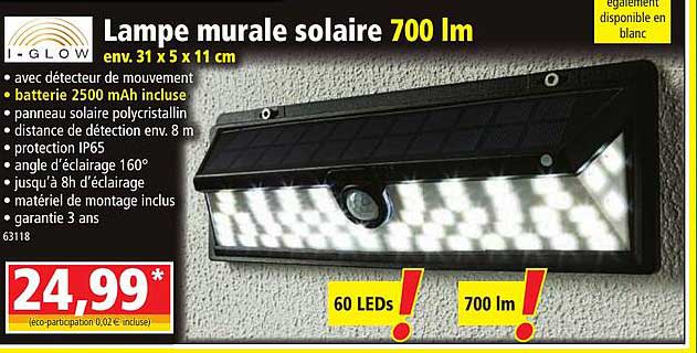 lampe murale solaire 700 lm i-glow