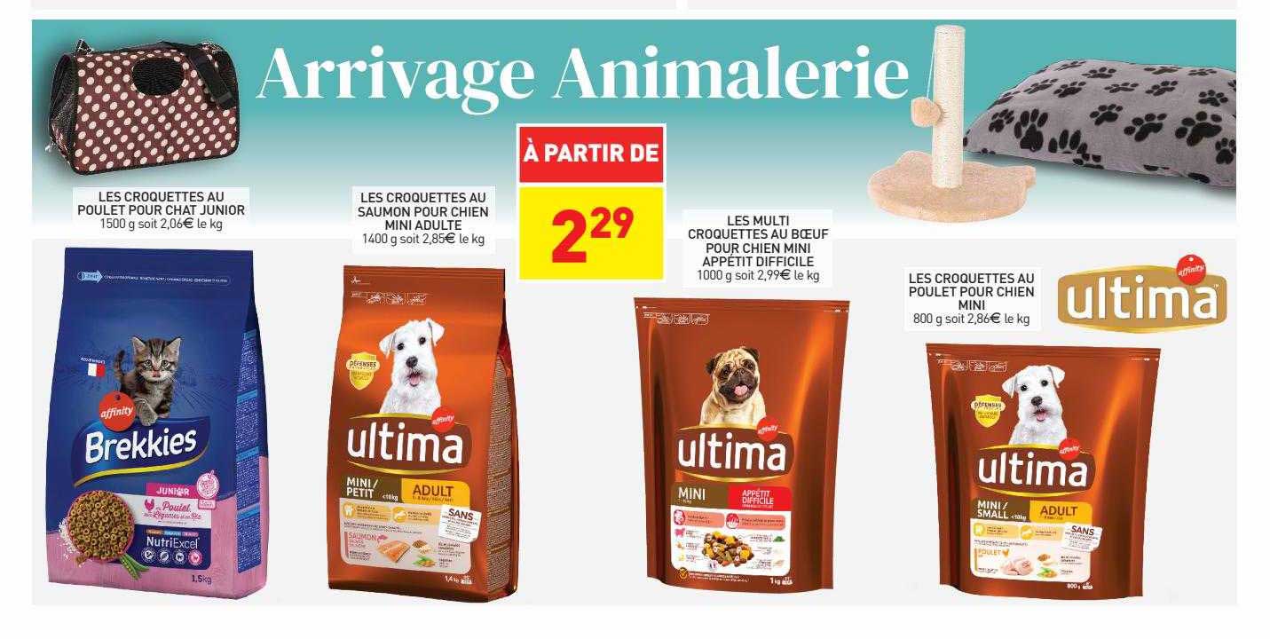les croquettes au poulet pour chat junior, les croquettes au saumon pour chien mini adulte, les multi croquette au boeuf pour chien mini appétif difficile, les croquettes au poulet pour chien mini