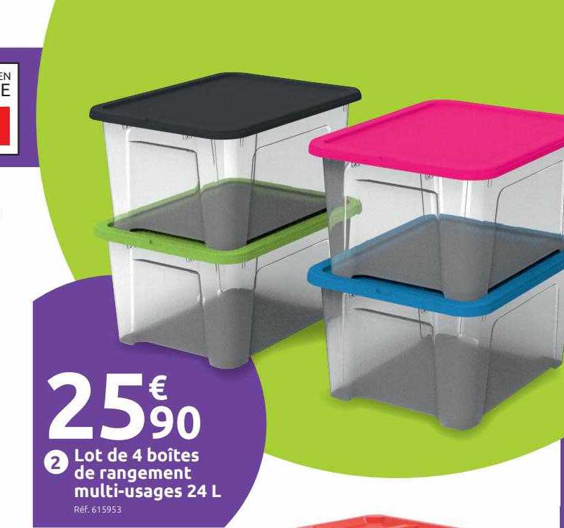 lot de 4 boîtes de rangement multi-usages 24l
