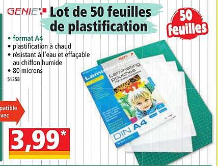 lot de 50 feuilles de plastification genie