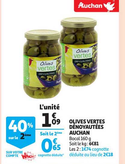 Olives Vertes Dénoyautées Auchan