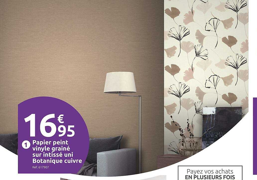 papier peint vinyle grainé sur intissé uni botanique cuivre