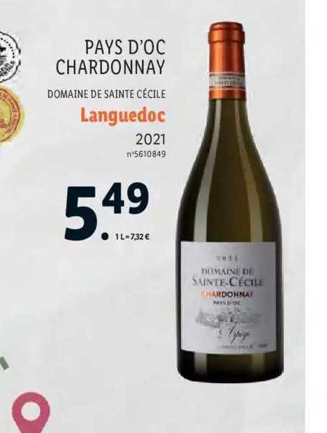 pays d'oc chardonnay domaine de sainte cécile languedoc