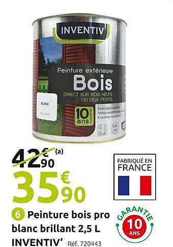 peinture bois pro blanc brillant 2,5 l  inventiv