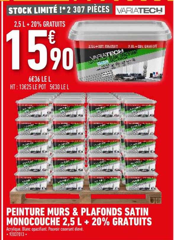 peinture murs & plafonds satin monocouche 2,5 & plafonds satin monocouche 2,5 l + 20% gratuits