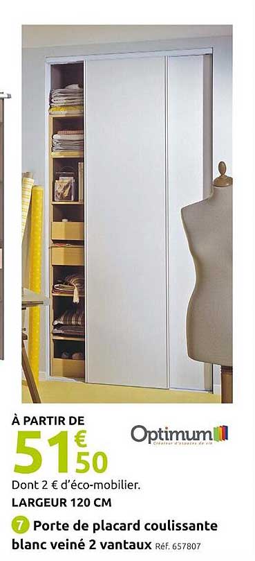 porte de placard coulissante blanc veiné 2 vantaux optimum