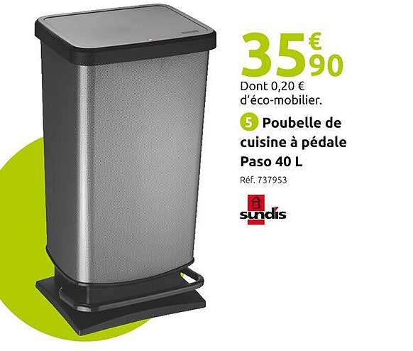 Poubelle De Cuisine à Pédale Paso 40 L