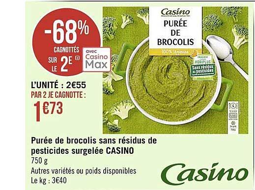 purée de brocolis sans résidus de pesticides surgelée casino