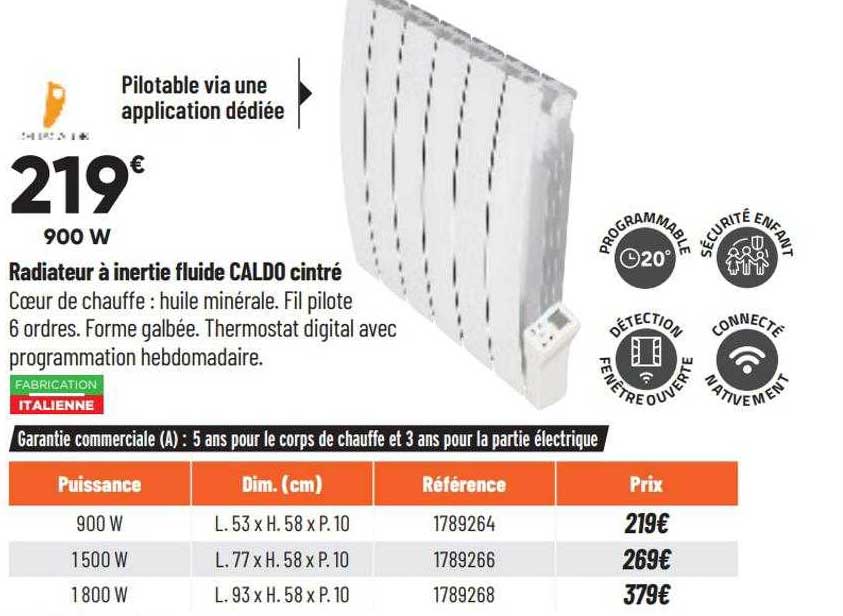 radiateur à inertie fluide caldo cintré