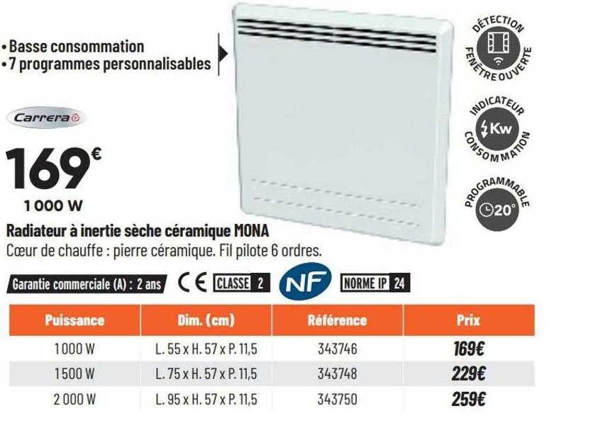 radiateur à inertie sèche céramique mona carrera