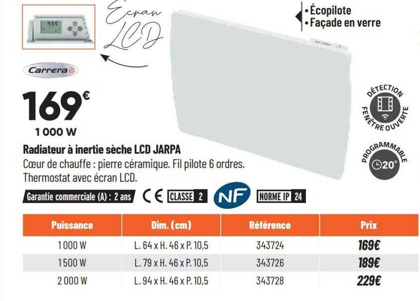 radiateur à inertie sèche lcd jarpa