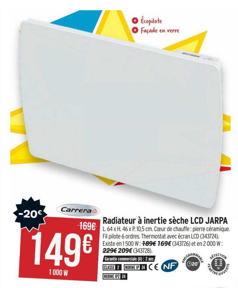 radiateur à inertie sèche lcd jarpa carrera