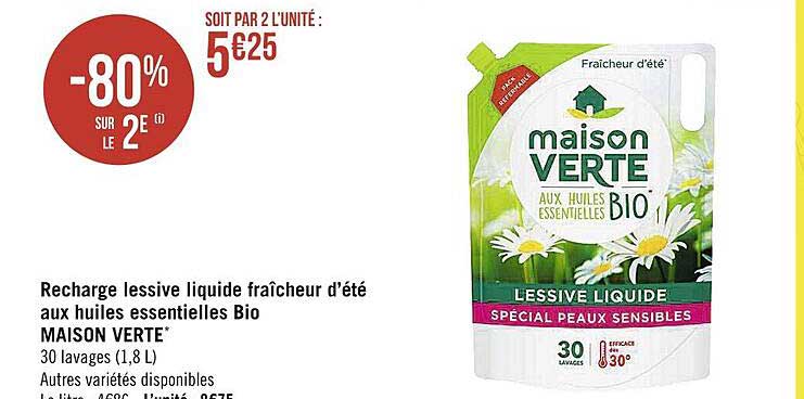 recharge lessive liquide fraîcheur d'été aux huiles essentielles bio maison verte