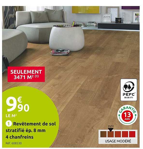 revêtement de sol stratifié ép. 8 mm 4 chanfreins
