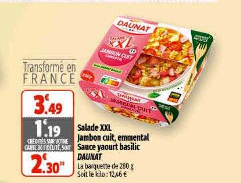 Salade Xxl Jambon Cuit, Emmental Sauce Yaourt Basilic Daunat